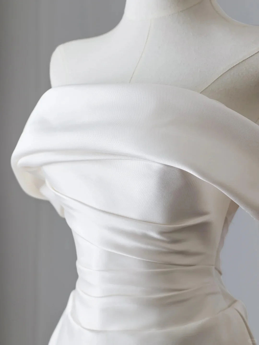 Simple White Mermaid Pleated One Shoulder Wedding Dress with Train P2508 - Image 4