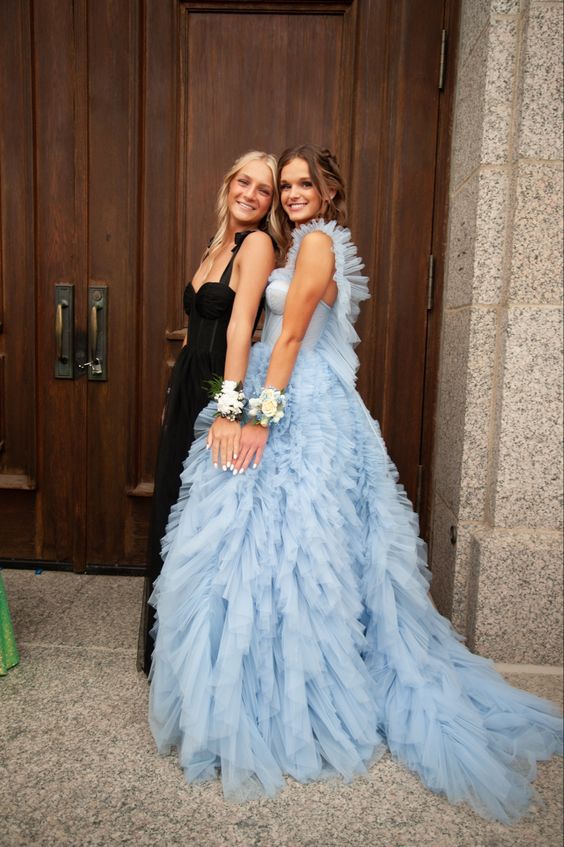 Sky Blue New Style Long Prom Dress Puffy Sleeveless Party Dresses P1593 - Image 6