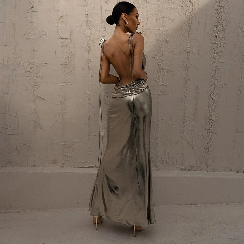 Spaghetti Strap Backless Sleeveless Backless Evening Party Evening Sheath Dress Birthday Outfits P644 - Image 3