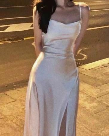 Spaghetti Straps Ivory Satin Mermaid Prom Dresses Side Slit Prom Dress P1170 - Image 3