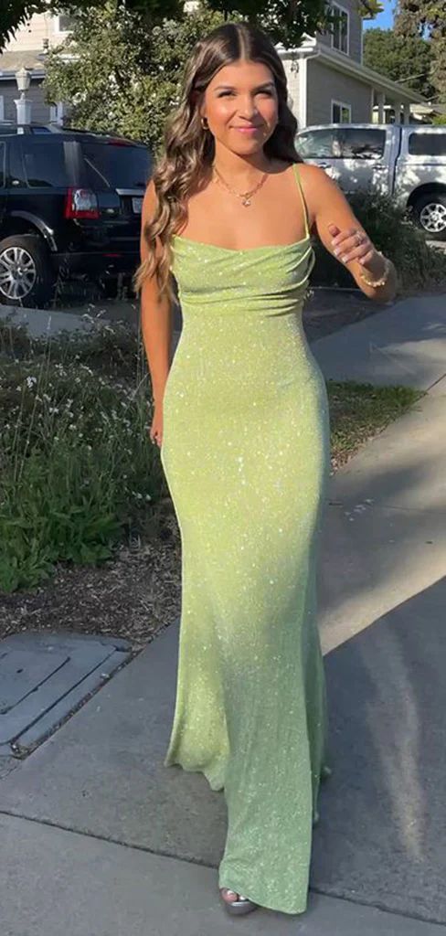 Spaghetti Straps Sparkly Long Prom Dresses Mermaid Prom Dress P1098 - Image 2