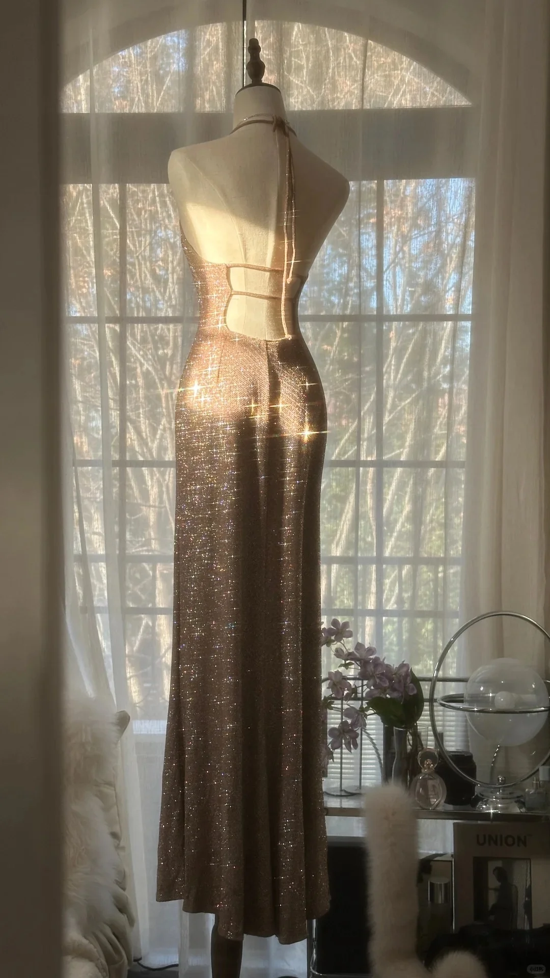 Sparkling Champagne Halter Neck Sequin Mermaid Long Prom Dress P3332 - Image 5