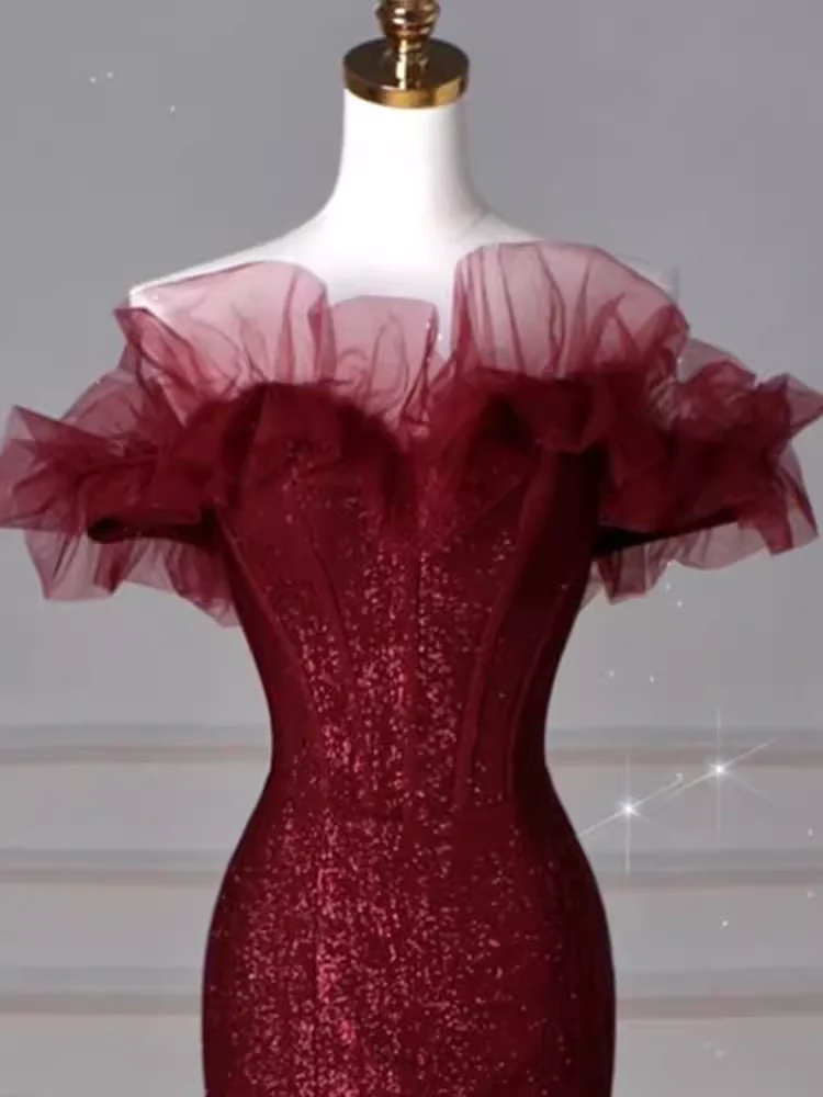 Sparkly Mermaid Burgundy Sequin Long Prom Dress Party Dresses P1613 - Image 4