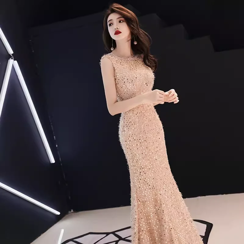 Sparkly Mermaid Champagne Sequin Long Prom Dress P528 - Image 2