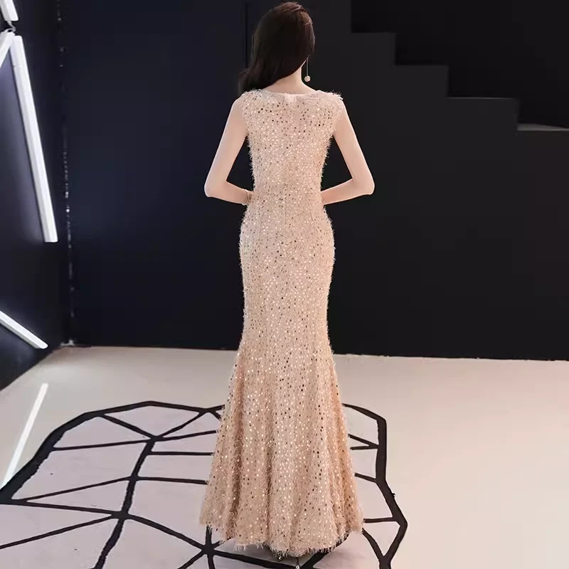 Sparkly Mermaid Champagne Sequin Long Prom Dress P528 - Image 3
