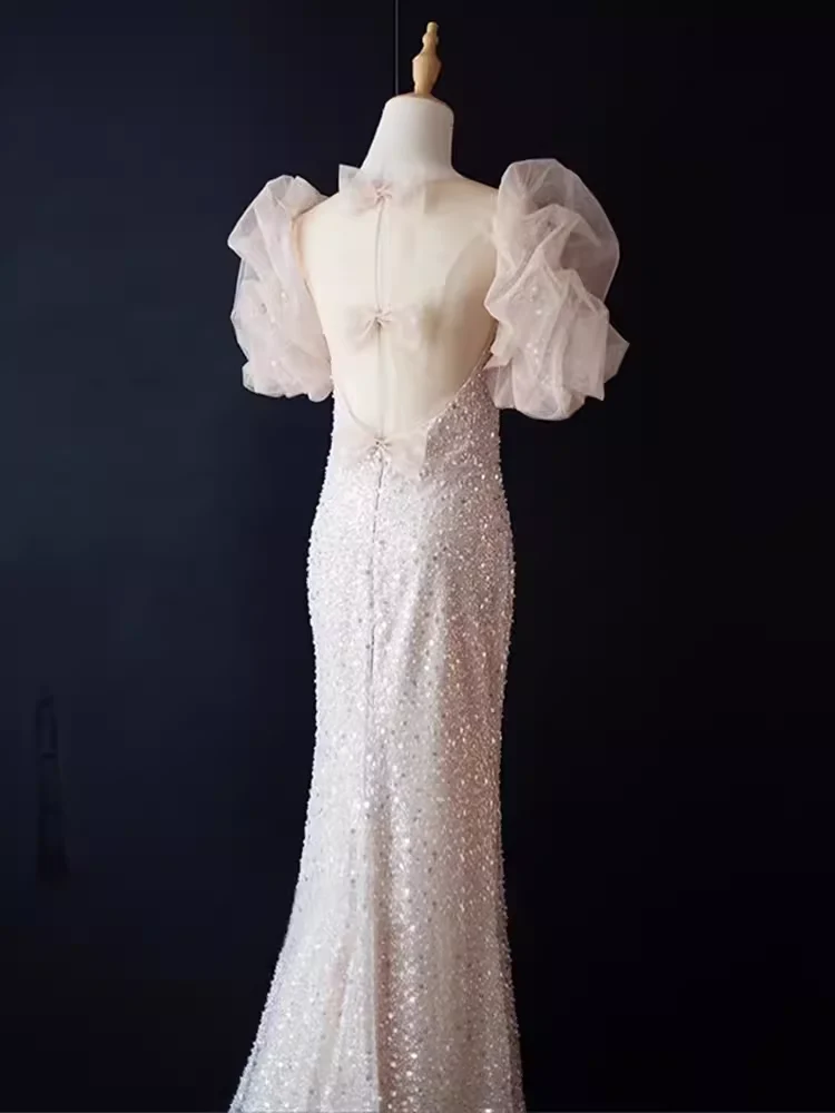 Sparkly Mermaid Sleeveless Sequin Light Pink Long Prom Dress P525 - Image 3
