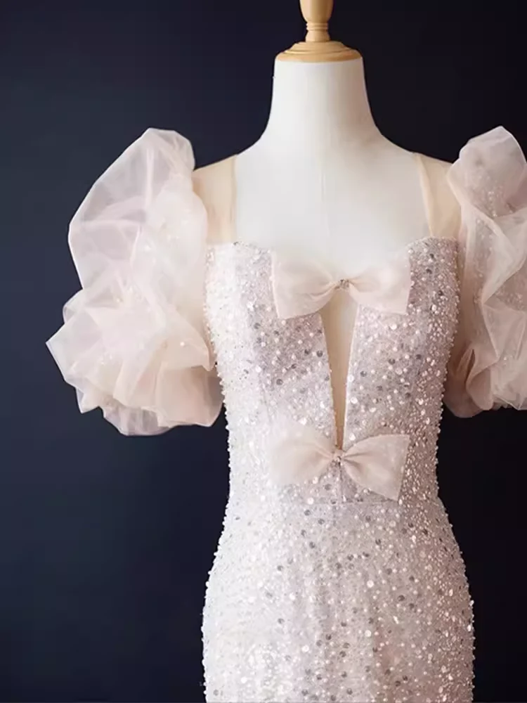 Sparkly Mermaid Sleeveless Sequin Light Pink Long Prom Dress P525 - Image 4