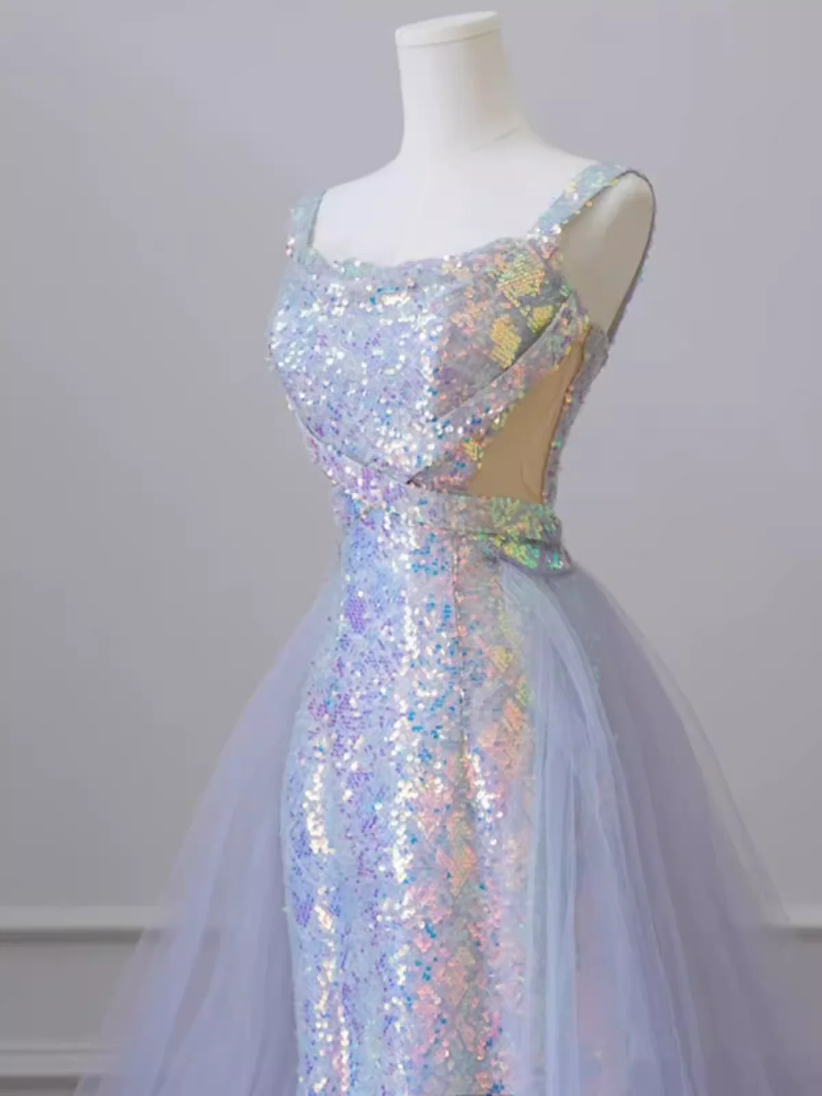 Sparkly Mermaid Sleeveless Sequin Light Sky Blue Long Prom Dress P524 - Image 3