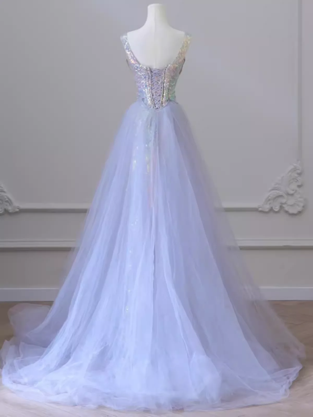 Sparkly Mermaid Sleeveless Sequin Light Sky Blue Long Prom Dress P524 - Image 4