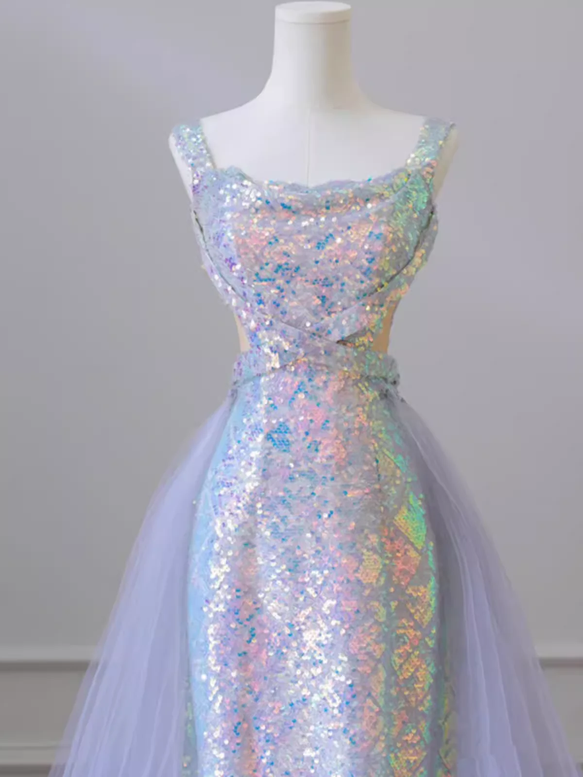 Sparkly Mermaid Sleeveless Sequin Light Sky Blue Long Prom Dress P524 - Image 5