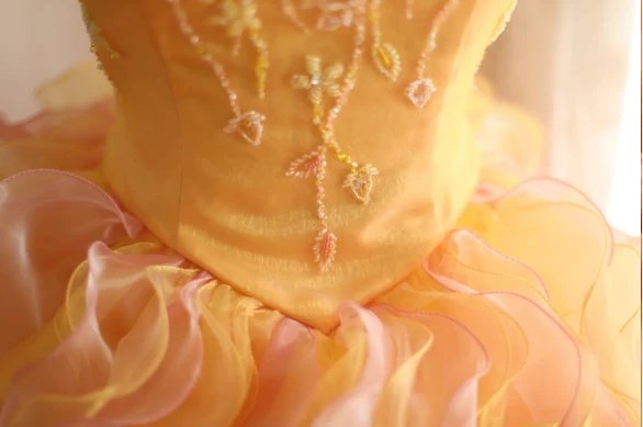 Special Orange Flower Beaded Layered Ruffle Edge A-Line Wedding Dress P2823 - Image 5
