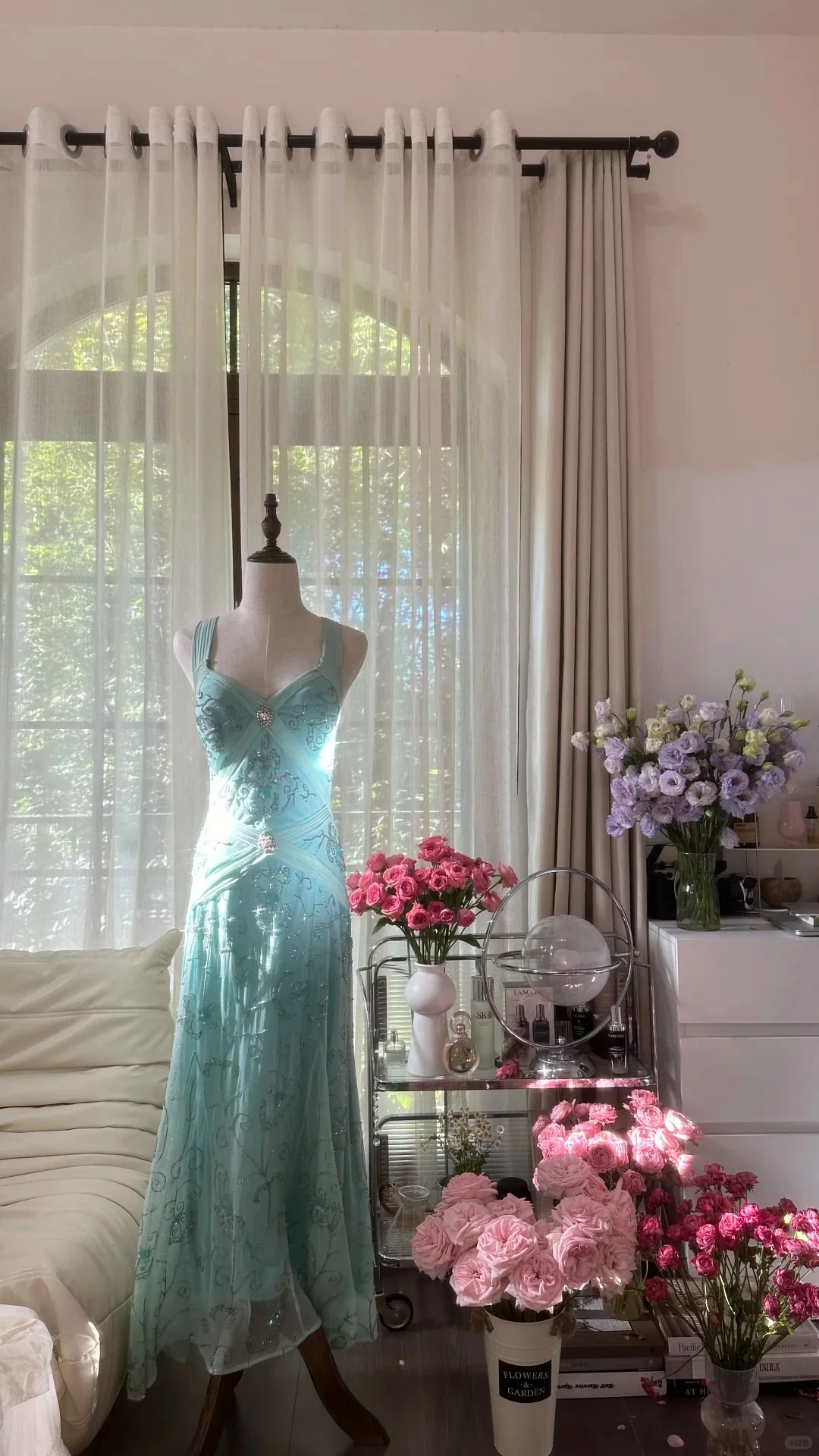 Stunning Blue Backless Beaded Chiffon Mermaid Maxi Prom Dress P3357 - Image 3