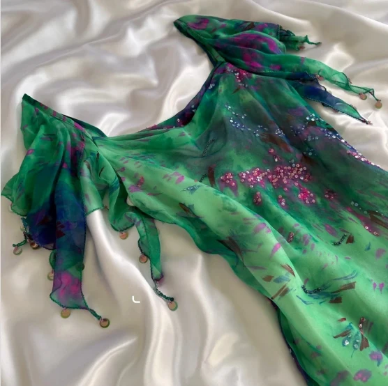Stunning Green Double-layered Flying Sleeves And Swaying Neck Chiffon Prom Dress P3801 - Image 3