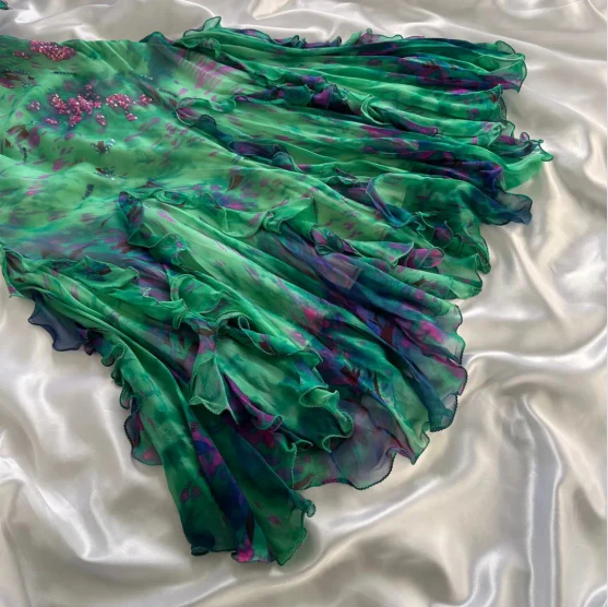 Stunning Green Double-layered Flying Sleeves And Swaying Neck Chiffon Prom Dress P3801 - Image 5