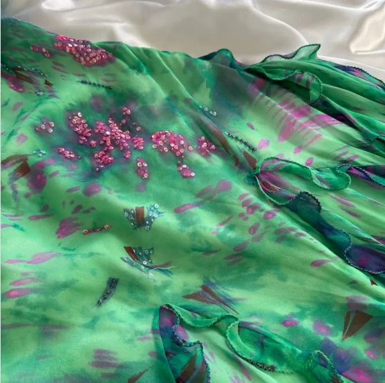 Stunning Green Double-layered Flying Sleeves And Swaying Neck Chiffon Prom Dress P3801 - Image 6