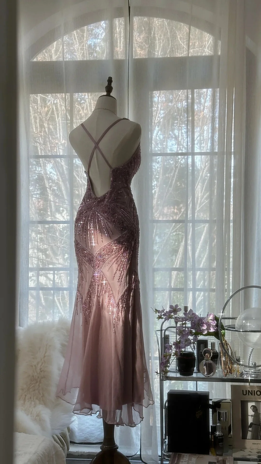 Stunning Pink Backless Beaded Chiffon Long Prom Dress P3323 - Image 5