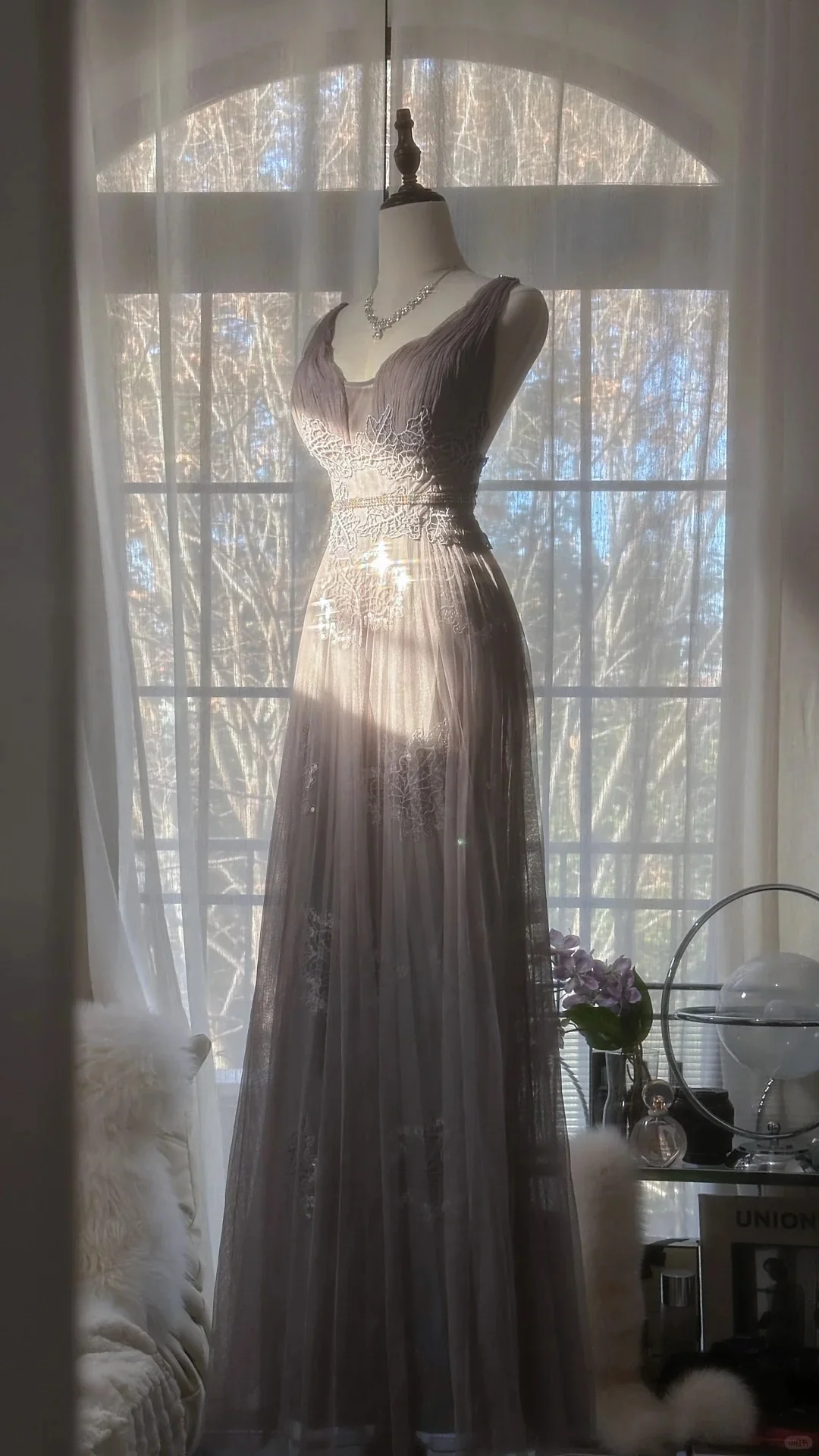 Stunning Purple Lace Tulle Backless Long Prom Dress P3310 - Image 6