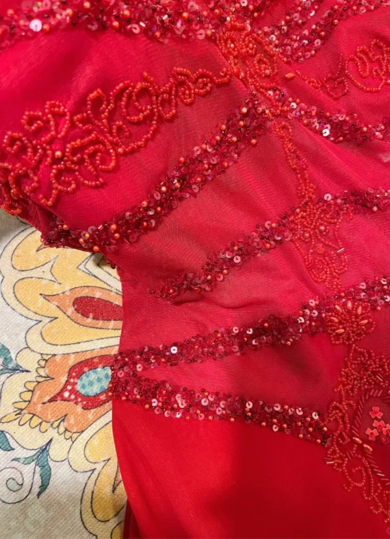 Stunning Red Strappy Beaded Chiffon Mermaid Prom Dress P3771 - Image 2