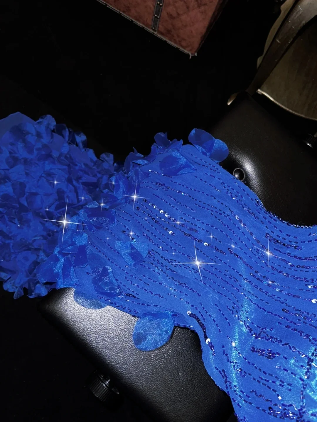 Stunning Sapphire Beaded Spaghetti Strap Mermaid Long Prom Dress P3441 - Image 3