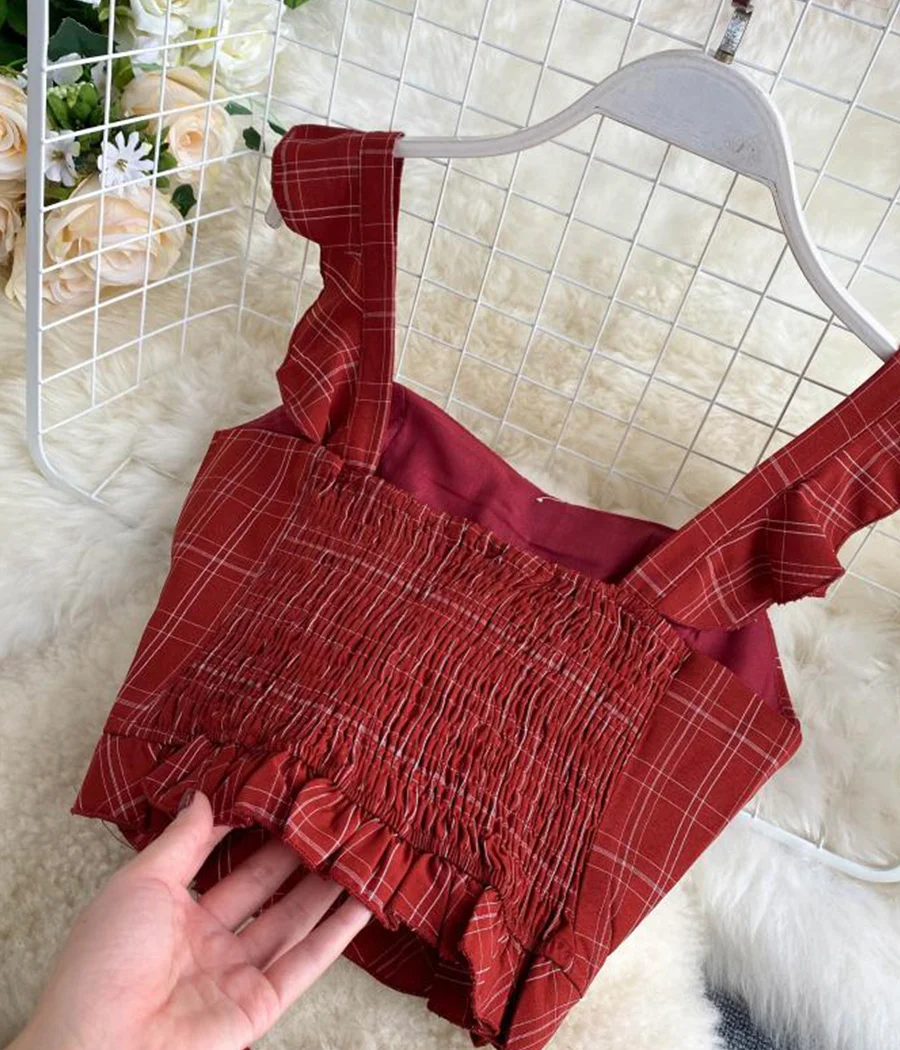 Stylish slim two-piece lattice set summer dress 071 - Image 4