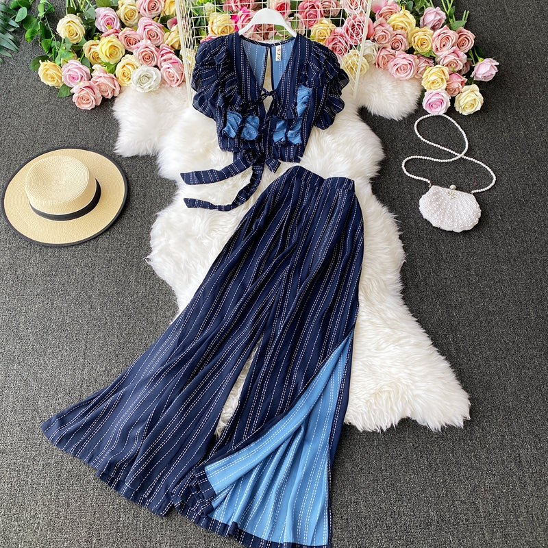 Stylish slim two-piece lattice set summer dress P309 - Image 2