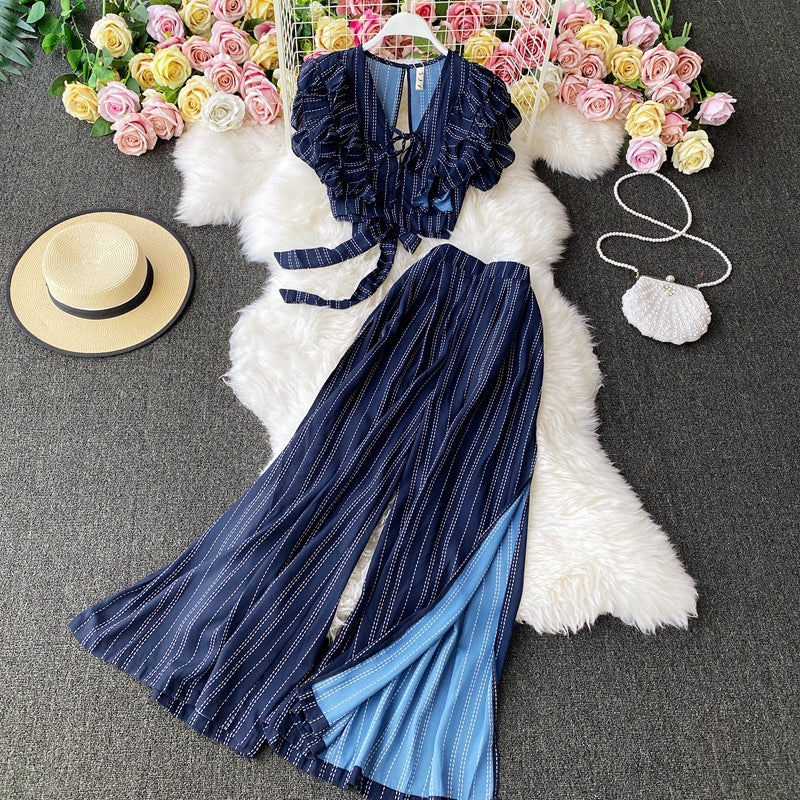 Stylish slim two-piece lattice set summer dress P309 - Image 3