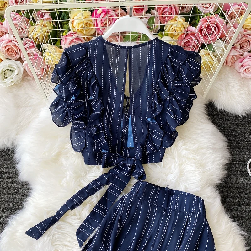 Stylish slim two-piece lattice set summer dress P309 - Image 4