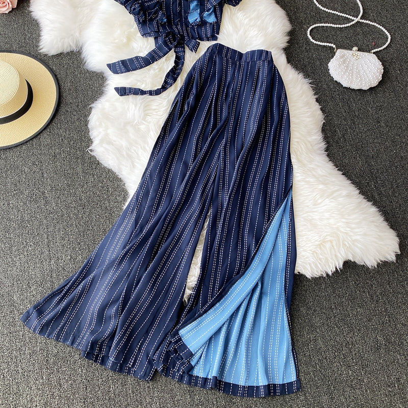 Stylish slim two-piece lattice set summer dress P309 - Image 5