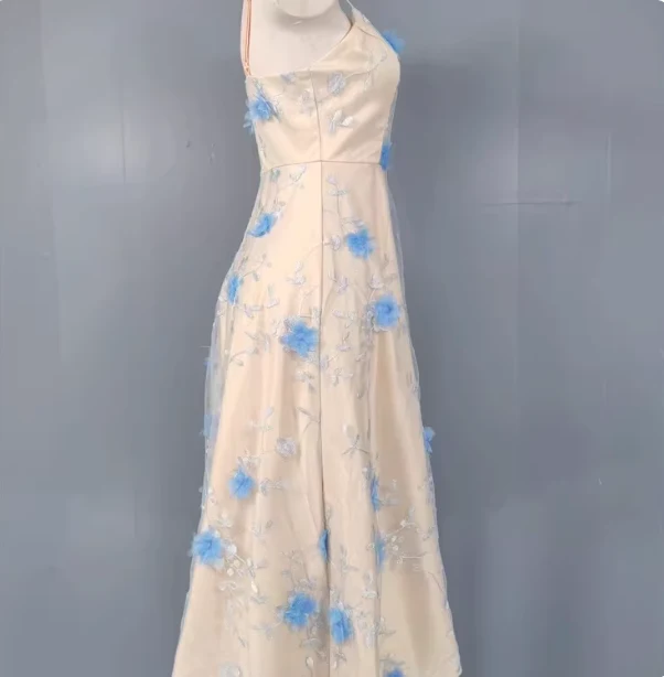 Sweet A-Line 3D Floral Embroidery Tulle Long Prom Dress Evening Dress P4335 - Image 4