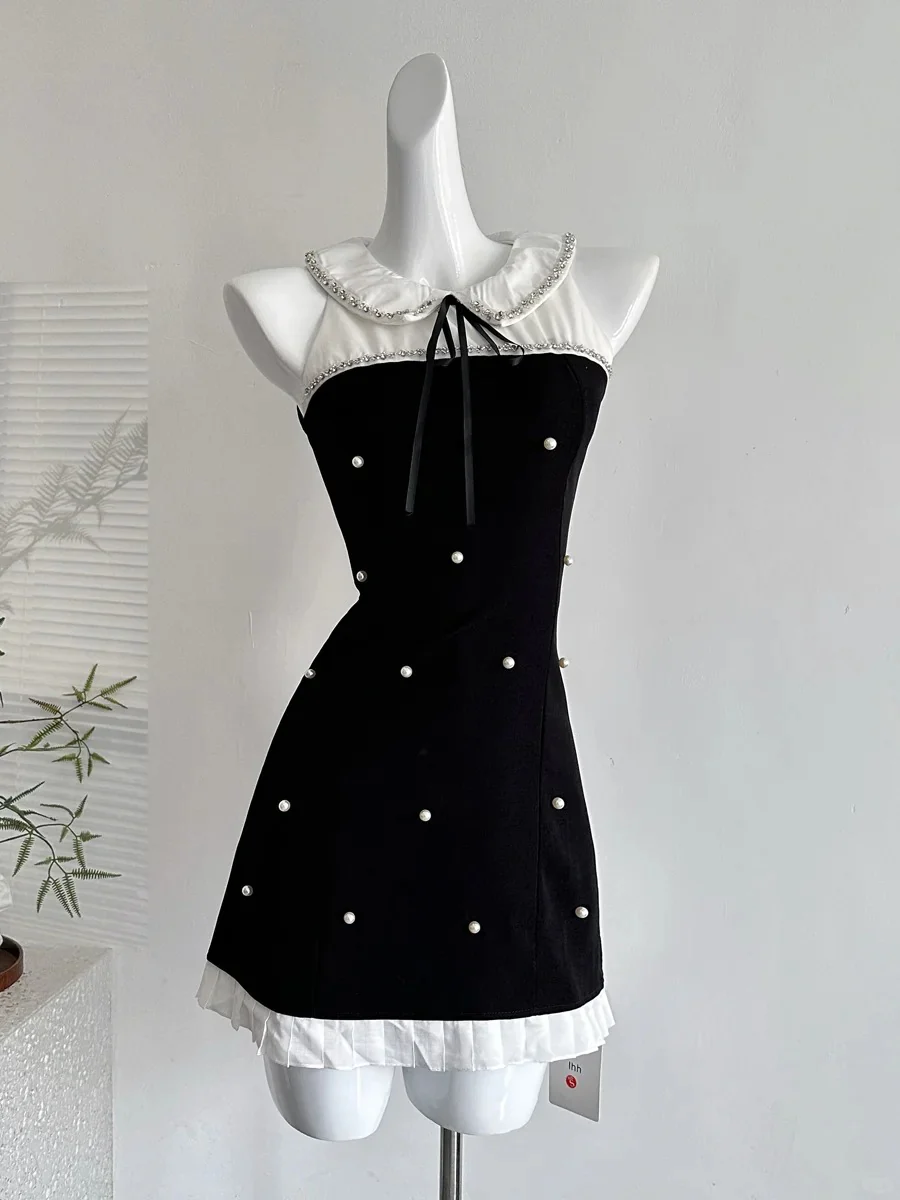 Sweet Black Baby Doll Collar Pearl Satin A-line 17th Birthday Homecoming Dress P3997 - Image 2