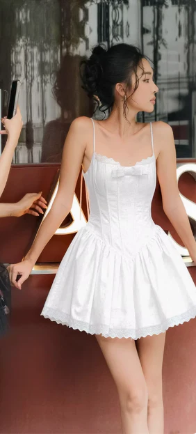 Sweet Bow Lace Waisted Suspender Mini 17th Birthday Homecoming Dress P3591 - Image 2