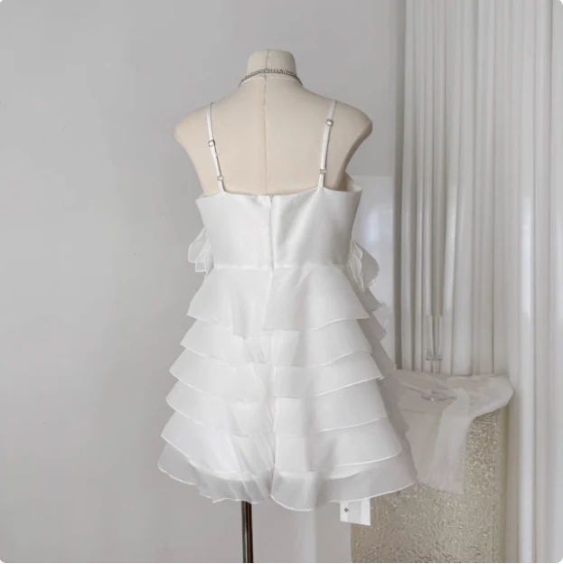 Sweet Bow Stitching Ruffle Sling Cake Birthday Skirt Homecoming Dress P3839 - Image 3