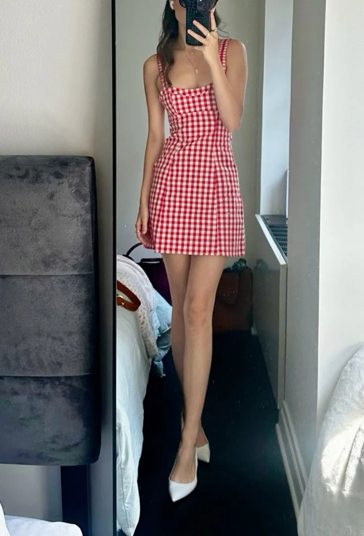 Sweet Checkered Strap Birthday Skirt Homecoming Dress P3601