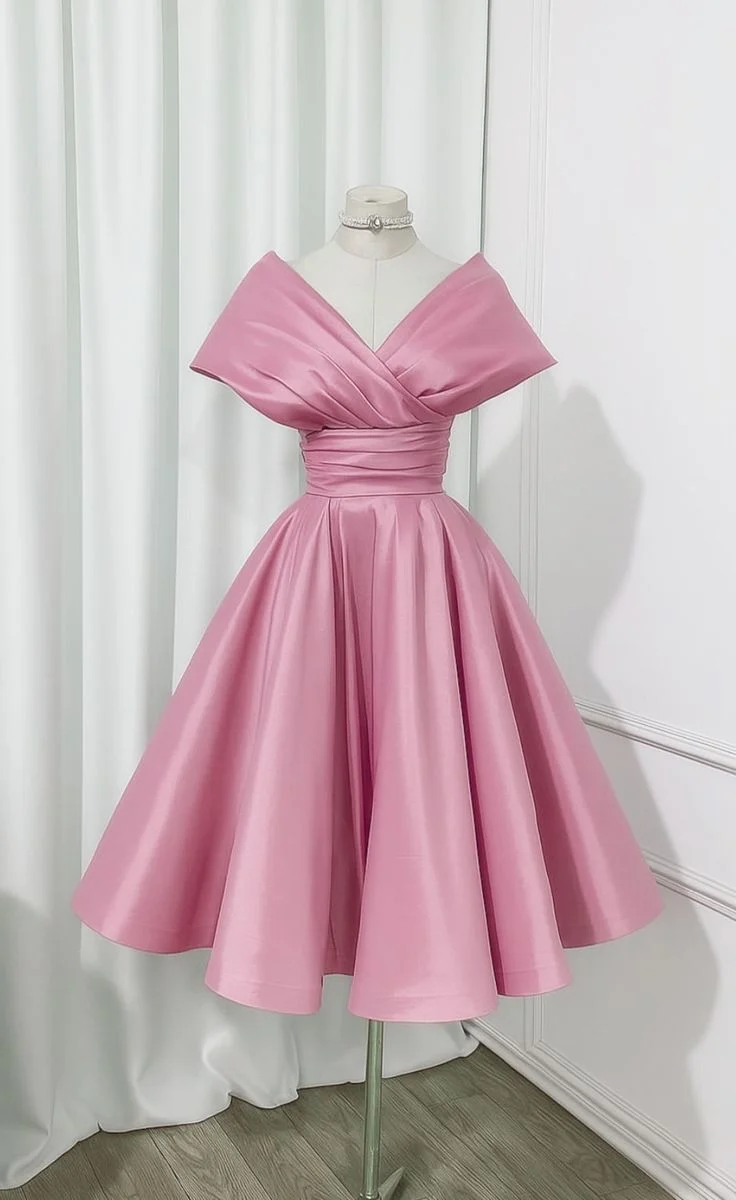 Sweet Homecoming Dress Pink V-neck Stain Pleated Short Birthday Party Dress Crystal Cocktail Dress P4957