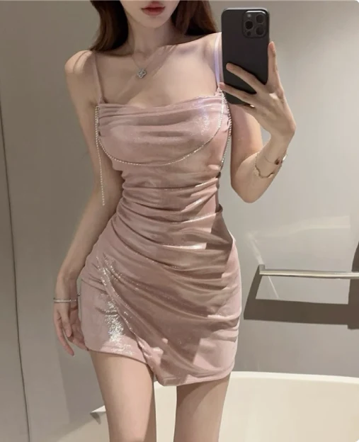 Sweet Off-shoulder Chain Pearl Irregular Birthday Dress Homecoming Dress P3678 - Image 2