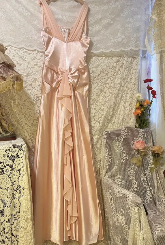 Sweet Pink 3D Rose V-Neck Satin Long Prom Dress P3762 - Image 3