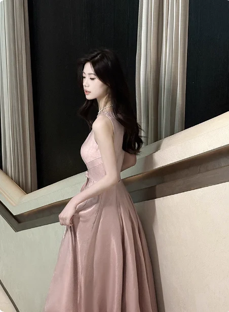 Sweet Pink A-Line Spaghetti Strap Square Neck Satin Long Prom Dress Evening Dress Bridesmaid Dress P4358 - Image 5