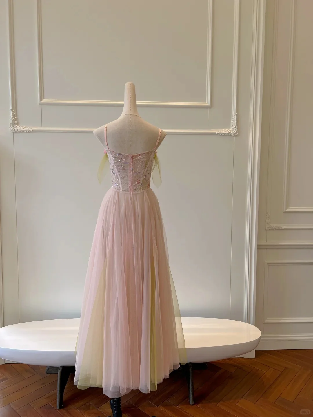 Sweet Pink A-line Suspenders Sequined Tulle Long Prom Dress Evening Dress Bridesmaid Dress P4049 - Image 3