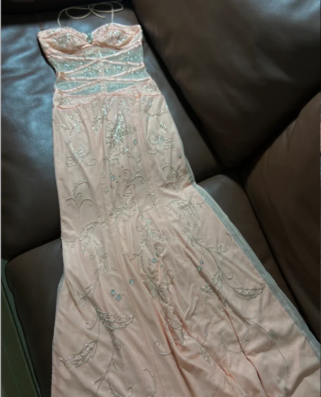 Sweet Pink Halter Neck Mermaid Beaded Sheer Tulle Long Prom Dress Birthday Dress P4786 - Image 2