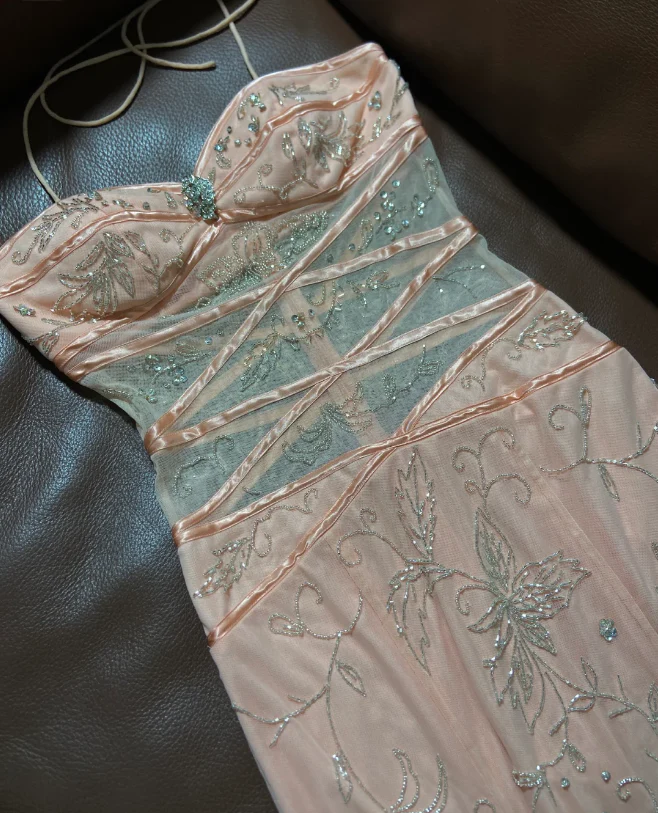 Sweet Pink Halter Neck Mermaid Beaded Sheer Tulle Long Prom Dress Birthday Dress P4786 - Image 3