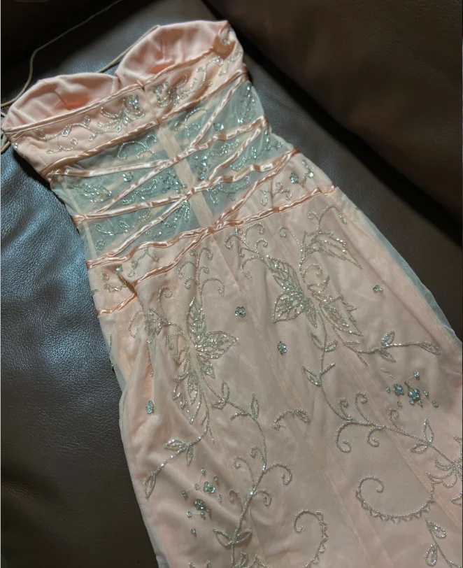 Sweet Pink Halter Neck Mermaid Beaded Sheer Tulle Long Prom Dress Birthday Dress P4786 - Image 6