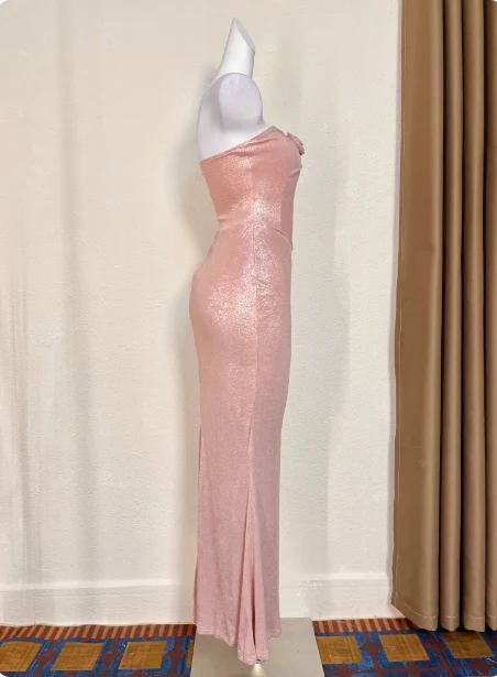 Sweet Pink Mermaid Strapless 3D Floral Applique Satin Long Prom Dress Evening Dress P4712 - Image 2