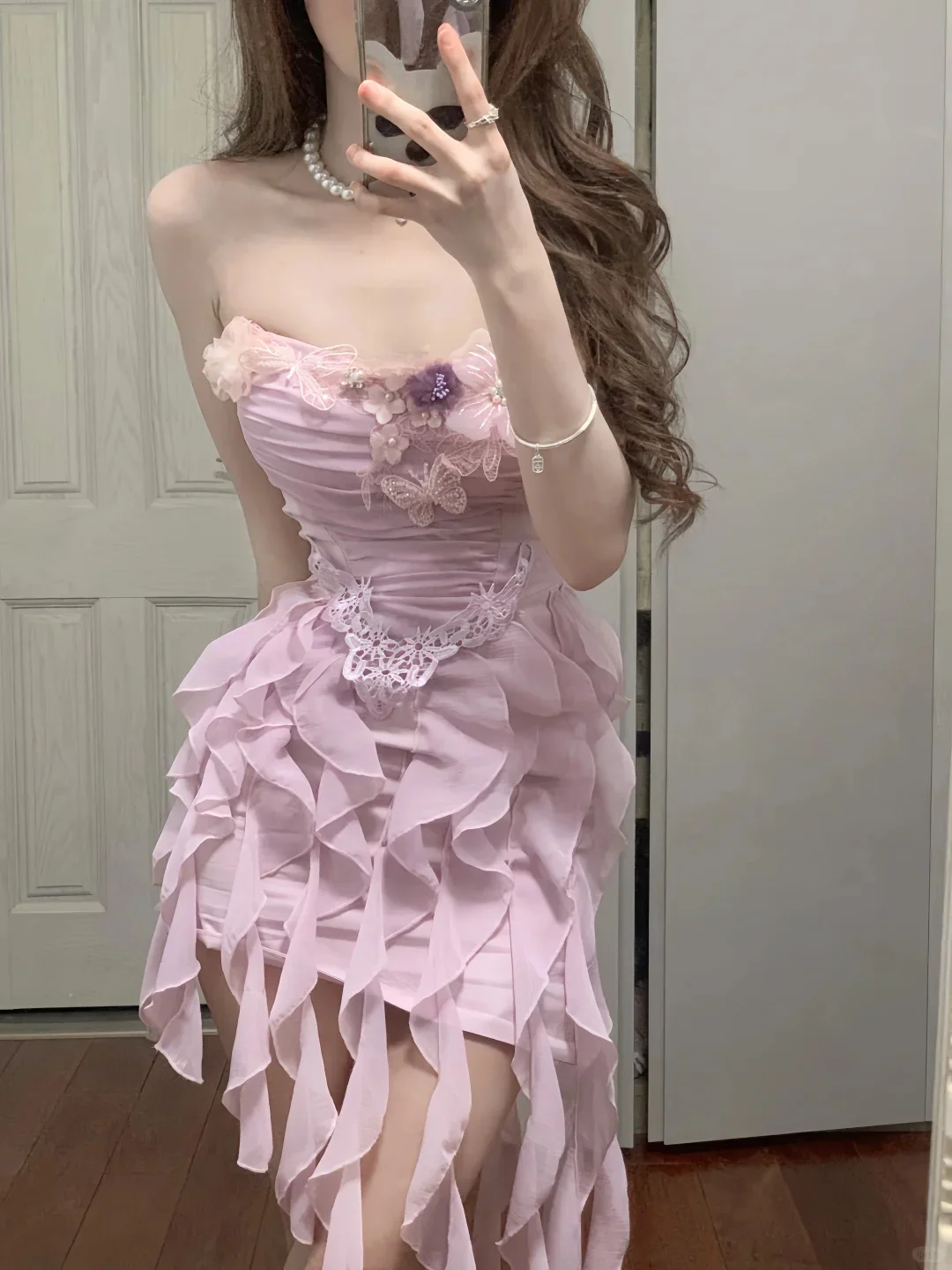 Sweet Pink Strapless Chiffon Bodycon Jellyfish Skirt Homecoming Dress P3569 - Image 2