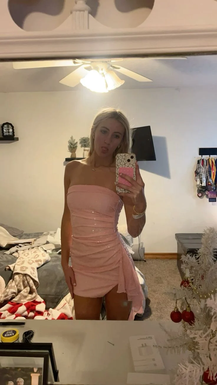 Sweet Pink Tube Top Sequined Slim Fit Hip 17th Birthday Homecoming Dress P3670