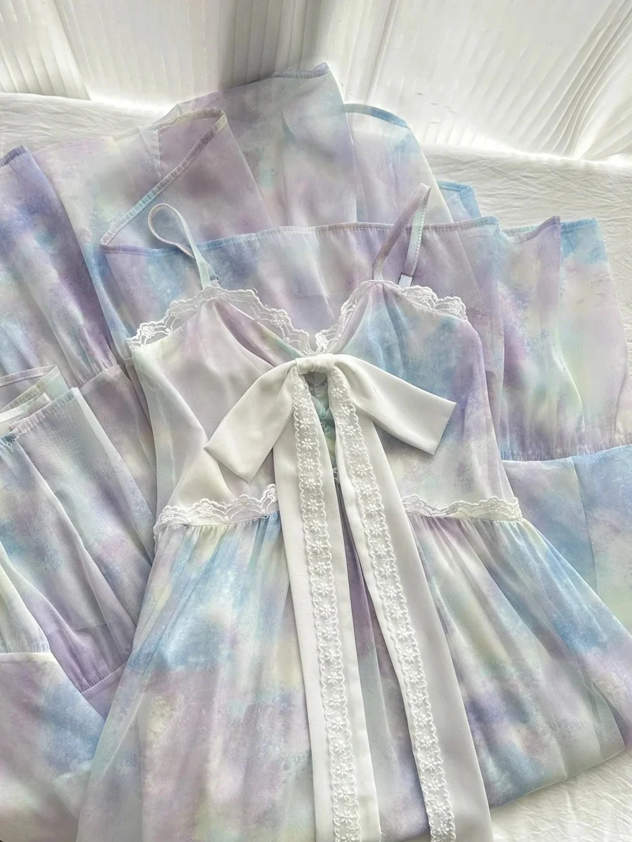 Sweet Purple And Blue Gradient A-line Suspender Bow Chiffon Long Prom Dress Evening Dress P4007 - Image 6