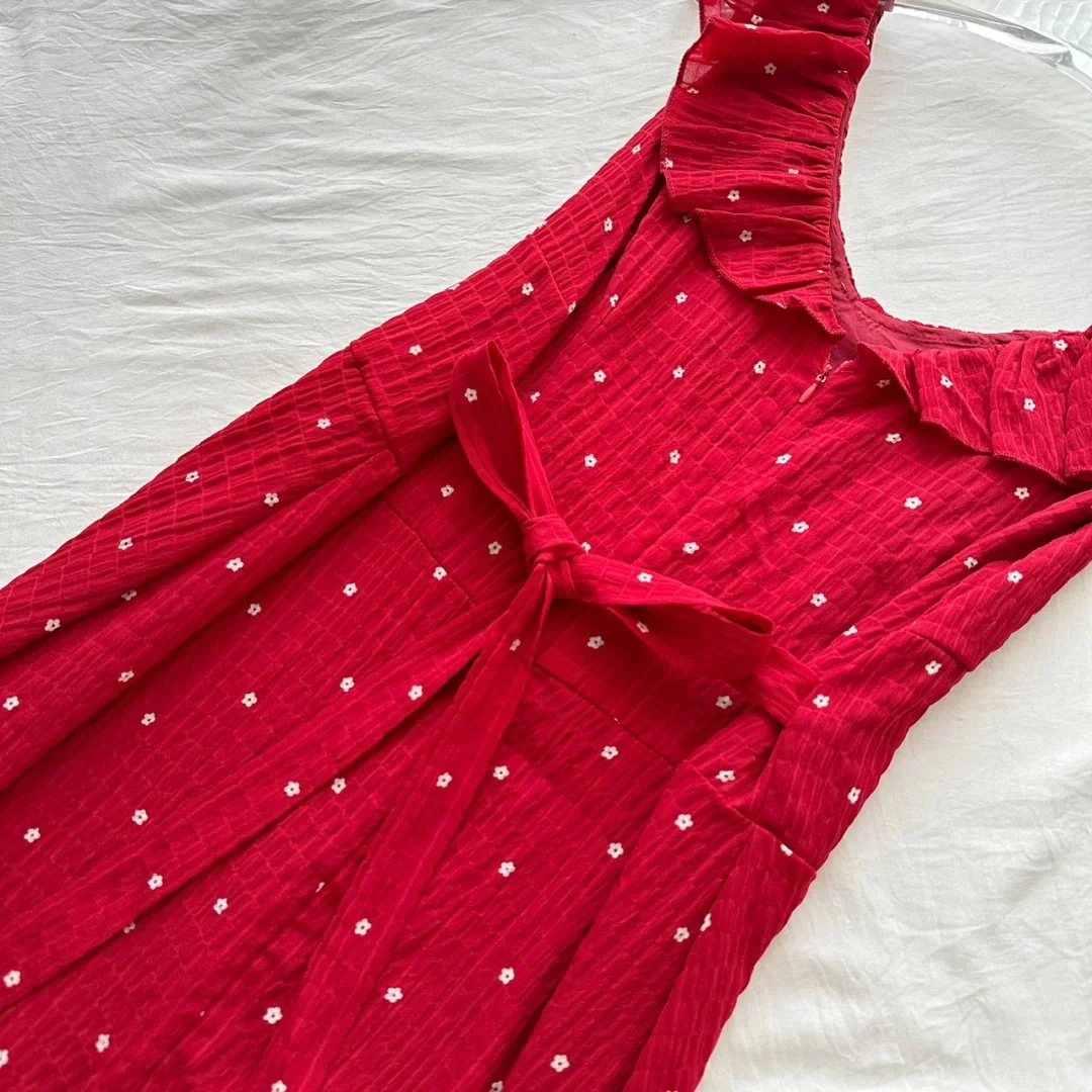 Sweet Red And White Polka Dot A-line Ruffle Waist Long Prom Dress 17th Birthday Dress P4011 - Image 6