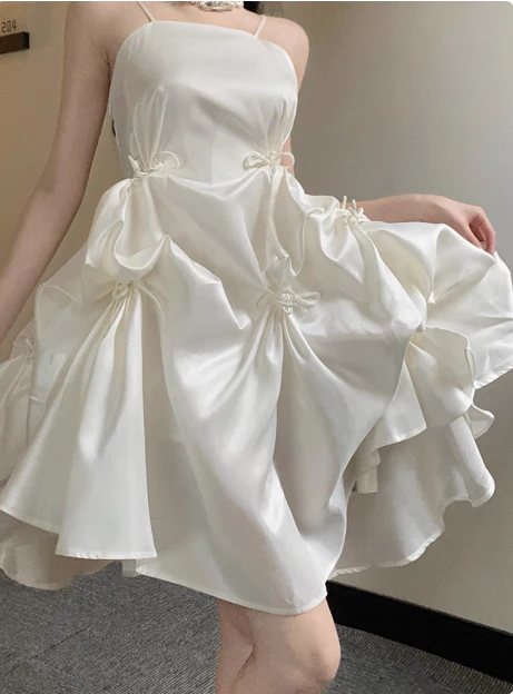 Sweet Satin Tube Top Strap Irregular Puffy Birthday Dress Homecoming Dress P3642 - Image 2