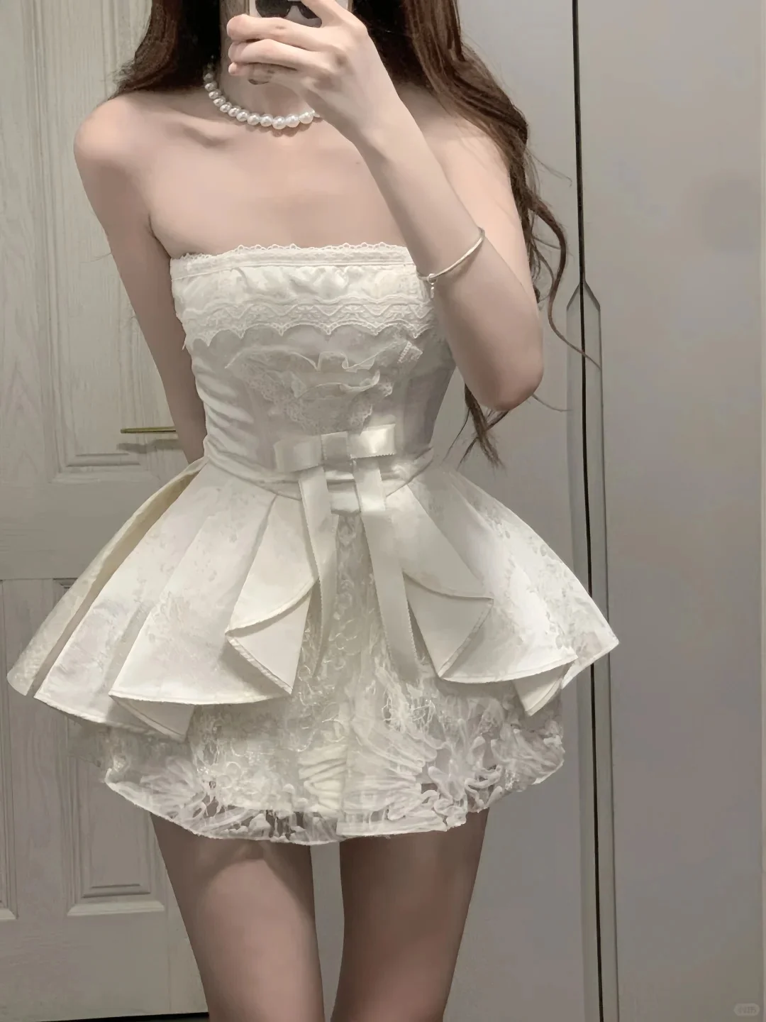 Sweet Tube Top Bow Lace Waist Mini 17th Birthday Homecoming Dress P3567 - Image 5