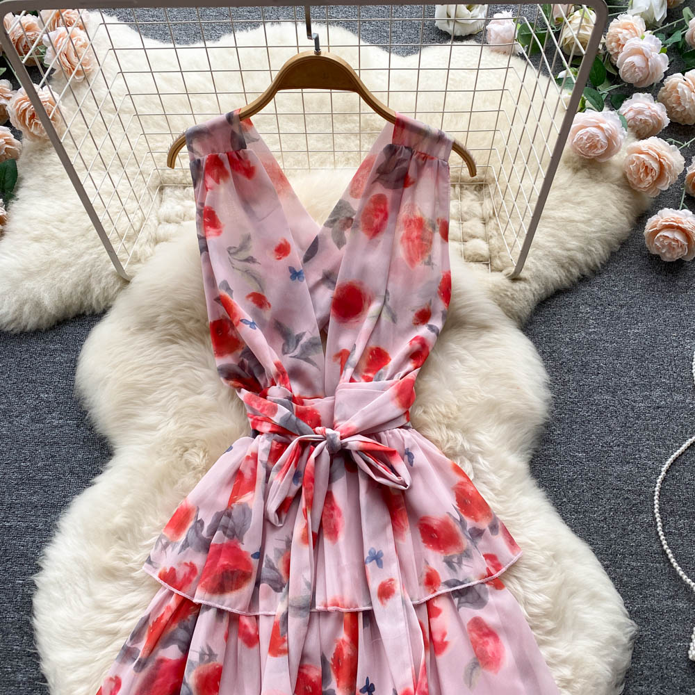 Sweet V neckline Summer Floral Dress Women Holiday Dress P174 - Image 5
