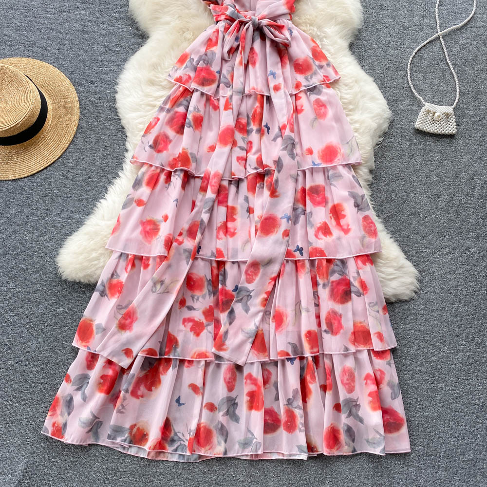 Sweet V neckline Summer Floral Dress Women Holiday Dress P174 - Image 6